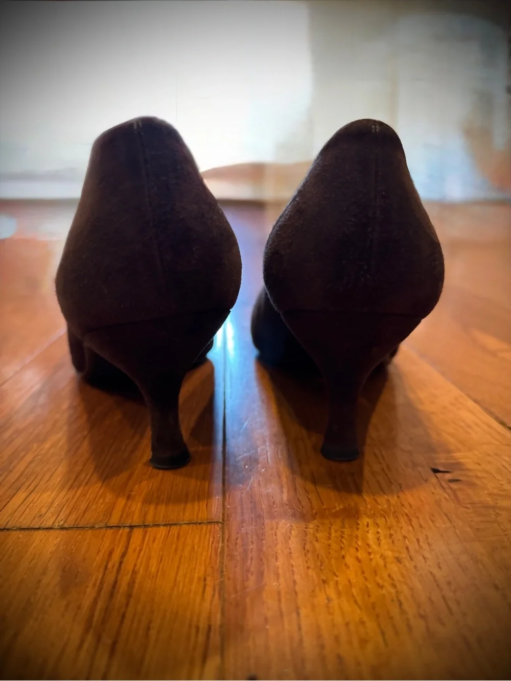 Stuart Weitzman Dark Brown Suede Low Heel Pumps with Buckle